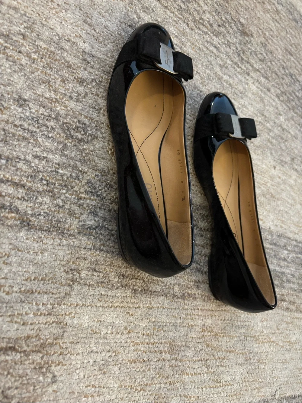 Salvatore Ferragamo Black Patent Leather Vara Bow Flats